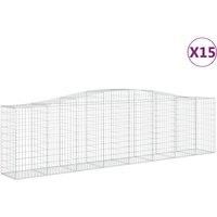 vidaXL Gabion Baskets Set of 15, Arched Design, 400x50x100/120cm, Decorative Garden Barriers, Corrosion-Resistant Galvanised Iron Structure, Versatile Use