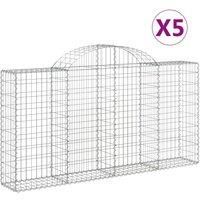 vidaXL Arched Gabion Baskets 5 pcs - Galvanised Iron Construction, Decorative Garden & Patio Barrier, Weather-Resistant, Easy to Assemble, 200x30x100/120 cm Dimensions, Silver
