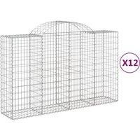 vidaXL Arched Gabion Baskets - Corrosion-Resistant Galvanised Iron - Set of 12 - Perfect for Garden Decor and Noise Reduction - Silver - 200x50x120/140 cm (LxWxH)