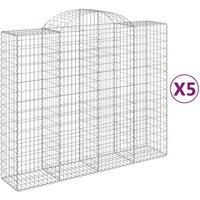 vidaXL Arched Gabion Baskets Set - 5 pcs, Galvanised Iron, Decorative Garden Wall Barriers, Corrosion-Resistant, Easy Assembly, Silver