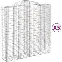 vidaXL Arched Gabion Baskets 5 pcs - Stylish Outdoor Decorative Gravel Barrier - Weatherproof Galvanised Iron Structure - Silver
