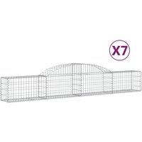 vidaXL Arched Gabion Baskets, Set of 7, Galvanised Iron, Outdoor Decorative and Sound-Blocking Barriers, Stable Construction with Reinforced Hooks, 300x30x40/60 cm