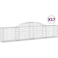 vidaXL Arched Gabion Baskets 17 pcs - Galvanised Iron Stone Cages for Decorative Garden Barriers - Easy Assemble Rock or Gravel Filled - Stable Outdoor Retaining Walls