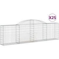 vidaXL Arched Gabion Baskets Set, 25 pcs, 300x30x80/100cm, Galvanised Iron, Stable Retaining Wall, Landscape Addition, Easy Assembly, Silver