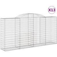vidaXL Arched Gabion Baskets 13 pcs in Durable Galvanised Iron, Versatile Outdoor Fencing Solution, Silver - Ideal for Patio, Backyard, Frontyard, 300x50x140/160 cm