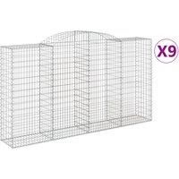 vidaXL Arched Gabion Baskets Set of 9, Galvanised Iron Baskets for Garden Decor, Outdoor Sound-Insulating Barriers, Easy Assembly, Dimensions 300x50x160/180 cm, Mesh Size 5x10 cm