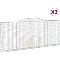 vidaXL 3-Pack Arched Gabion Baskets - Galvanised Iron Wire Construction, Decorative Outdoor Retaining Walls, 400x30x160/180 cm, Silver