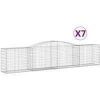 vidaXL Arched Gabion Baskets Set of 7, 400x50x80/100 cm, Galvanised Iron Construct, Sturdy 3.5 mm Wire, Decorative Garden Barriers, Weather and Corrosion Resistant, Silver