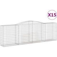 vidaXL Arched Gabion Baskets Galvanised Iron-Set of 15, Silver, 400x50x120/140 cm, Decorative Garden Barriers, Versatile Outdoor Use