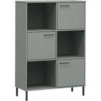 vidaXL Grey Bookcase with Solid Pine Wood and Metal Legs - Rustic Design Multi-compartment Book Storage for Collection Organising