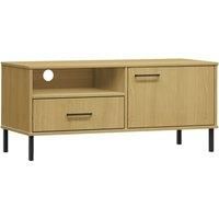 vidaXL Brown Solid Pine Wood TV Cabinet, Rustic Design with Metal Legs, Ample Storage Space, Ideal for Living Room.
