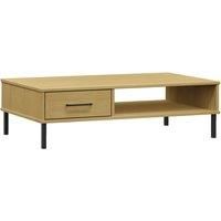 vidaXL Coffee Table with 1 Drawer and open Storage - Brown Solid Pine Wood with Metal Legs - OSLO Collection