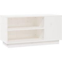 vidaXL Solid Pinewood TV Cabinet in White - Modern Media Console Stand with Ample Storage for Living Room or Bedroom