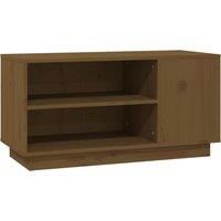 vidaXL Modern Wooden TV Cabinet in Honey Brown - Solid Pine Wood Living Room and Bedroom Media Unit with Storage Shelves