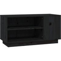vidaXL Solid Pine Wood TV Cabinet - Black, Modern Style Storage Unit with Shelves, Durable Supporting Top, For Living Room or Bedroom, Assembly Required
