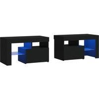 vidaXL Modern Black Engineered Wood Bedside Cabinets with RGB LED Lights - Ample Storage Nightstands, Trendy Bedroom Side Tables