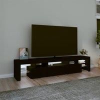 vidaXL TV Cabinet with LED Lights - 200x36.5x40 cm Black Engineered Wood Media Unit - Modern Design for Living Room