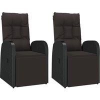 2x Reclining Garden Chairs with Cushions Black Poly Rattan Recliner vidaXL