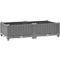 vidaXL Raised Flower Bed in Light Grey - Spacious Polypropylene Planter - Durable Outdoor Garden Pot - Rattan Pattern Design