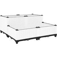 vidaXL Raised Garden Bed in White Rattan Pattern Polypropylene - 80x80x38cm Square Planter for Flowers/Vegetables