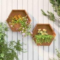 vidaXL Rusty Corten Steel Hanging Wall Planters – Rectangular Durable Flower Plant Pots for Garden/Patio Decor, 46x10x40cm, Brown, 2 pcs Set