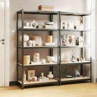 vidaXL 5-Layer Grey Heavy-Duty Shelves 2 pcs - Galvanised Steel & Engineered Wood - Supreme Load Capacity - 1325 kg Total Weight Capacity - Easy Assembly & Adjustable Height