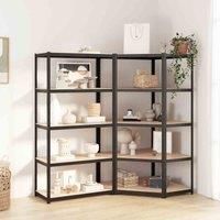 vidaXL 2x 5-Layer Heavy-duty Shelves Workshop Storage Rack Warehouse Rack Industrial Shelving Corner Shelf Unit Grey Steel and Engineered Wood