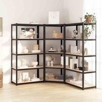 vidaXL 3x 5-Layer Heavy-duty Shelves Workshop Storage Rack Warehouse Rack Industrial Shelving Corner Shelf Unit Grey Steel and Engineered Wood