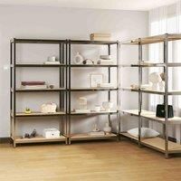 vidaXL 4x 5-Layer Shelves Workshop Storage Rack Warehouse Rack Industrial Shelving Corner Shelf Unit Silver Steel and Engineered Wood