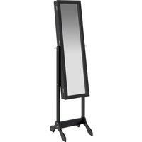 vidaXL Black Free-Standing Mirror - Engineered Wood and Glass, with Additional Storage Space, Elegant Design, Adjustable Tilts ideal for Bedroom, Dressing Room - 34x37x146 cm