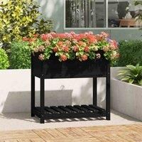 vidaXL Solid Wood Pine Planter with Shelf - Black - 82.5x54x81 cm - Versatile Garden Pot for Flowers, Herbs and Plants - Ergonomic Design for Comfortable Gardening - Stable Outdoor Plant container...