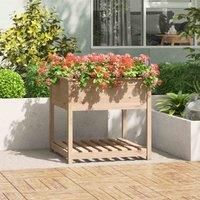 vidaXL Planter with Shelf - Solid Pine Wood, Rustic Natural Look, Optimal Ergonomic Height, Ample Planting Space, Convenient Shelf, Stable and Durable Wooden Frame - 82.5 x 82.5 x 81 cm