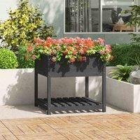 vidaXL Grey Planter with Shelf, 82.5cm- Durable Solid Pinewood Construction, Rustic Design, Ergonomic Height, Ample Planting Space, Ideal for Indoor and Outdoor Use