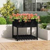 vidaXL Solid Pine Wood Planter Box with Shelf - Black Finish Outdoor Garden Planter, Spacious Raised Bed for Herb, Vegetables, Flowers and Plants Planting