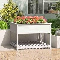 vidaXL Solid Wood Pine Planter with Shelf - White, Raised Bed Design, Ample Planting Space, Practical Storage, and Ergonomic Gardening Solution