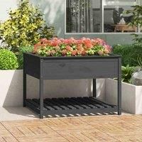 vidaXL Solid Pinewood Planter with Shelf- Versatile Indoor and Outdoor Garden Planter for Herbs, Flowers, and Plants- 111.5x111.5x81 cm - Grey Colour