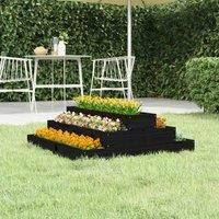 vidaXL Black Solid Wood Pine Planter, Square Stair-step Design, 80x80x27 CM, Sturdy & Durable for Outdoor Garden Decor and Planting