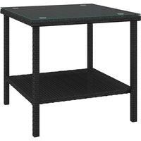 vidaXL Side Table with Powder-coated Steel Frame, PE Rattan, Tempered Glass Top, Indoor & Outdoor Use, Black, 45x45x45 cm