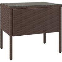 Side Table Brown 53x37x48 cm Poly Rattan and Tempered Glass