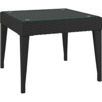 vidaXL Versatile Side Table, Black - Indoor/Outdoor Use with Durable PE Rattan Material, Powder-Coated Steel Frame and Easy-to-Clean Tempered Glass Top