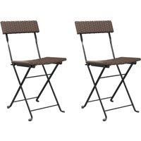 vidaXL Folding Bistro Chairs 2 pcs - Outdoor Furniture, Powder-Coated Steel and Poly Rattan, Durable, Foldable Design, Easy Assembly, Brown