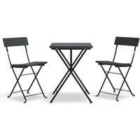 vidaXL 3 Piece Folding Bistro Set in Black Poly Rattan - Weather Resistant and Easy to Clean Outdoor Dining Set with Powder Coated Steel Frame for Patio, Garden, Balcony