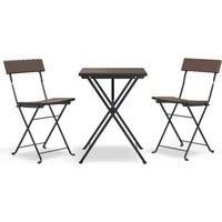 vidaXL 3 Piece Folding Bistro Set Durable & Weather-resistant PE Poly Rattan - Brown - Outdoor Furniture for Garden, Balcony or Patio - Space-saving Foldable Design for Easy Storage.