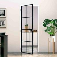vidaXL Interior Door Home Decorative Bedroom Bathroom Internal Modern Internal Door Panel Black 76x201.5 cm Tempered Glass and Aluminium