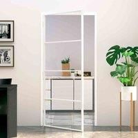 vidaXL Interior Door Home Decorative Bedroom Bathroom Internal Modern Internal Door Panel White 93x201.5 cm Tempered Glass and Aluminium Slim