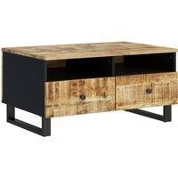 vidaXL Coffee Table in Solid Mango Wood with Engineered Components - Brown | Retro Style Living Room Centre Table with Storage Drawers and Open Compartments | Sturdy Iron Legs and Durable Top