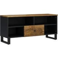 vidaXL Solid Wood TV Cabinet: Mango Wood and Engineered Media Stand with Storage and Iron Feet - Honey Brown Finish, Ideal for Living Room