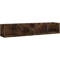 vidaXL CD Wall Shelf in Smoked Oak - Floating Engineered Wood Media Storage Rack with 4 Compartments for Living Room, Office, or Bedroom
