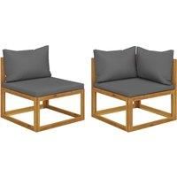 vidaXL Sofa Set 2 Piece, Lounge for Outdoor Patio, Sectional Sofa with Dark Grey Cushions, Corner Sofa Garden Furniture, Solid Wood Acacia