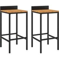 vidaXL Black Bar Stools - Set of 2 - Made from Poly Rattan and Solid Acacia Wood - Suitable for Indoor and Outdoor Use - Lightweight and Easy to Assemble - Maximum Load Capacity of 110 Kg